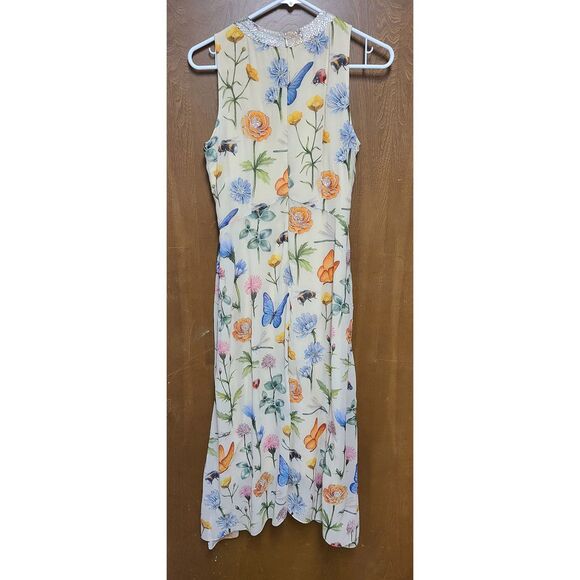 PANKAJ & NIDHI Floral & Insect A-line Dress, Embellished Neckline, SZ 6 - Picture 6 of 11